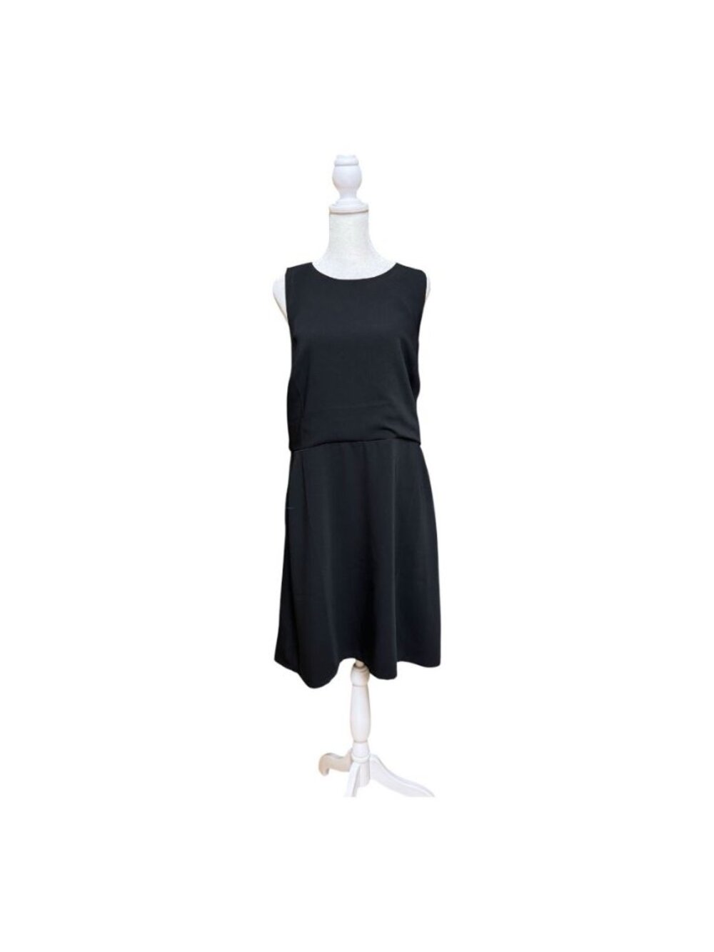 LOFT Black Cross Back Cutout Fit & Flare Dress NWT Size 14 Sleeveless